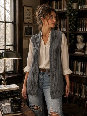 Gap Scholastic Grey Ribbed Vest Open Front Size M Academia
Preppy Collegiate